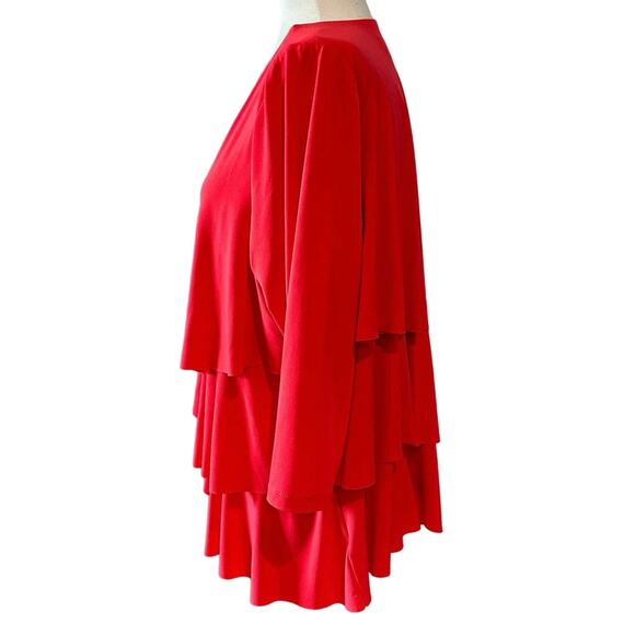 Susan Graver Womens Large Pullover Blouse Top Red Embellished Neck Layered Look - Picture 2 of 9